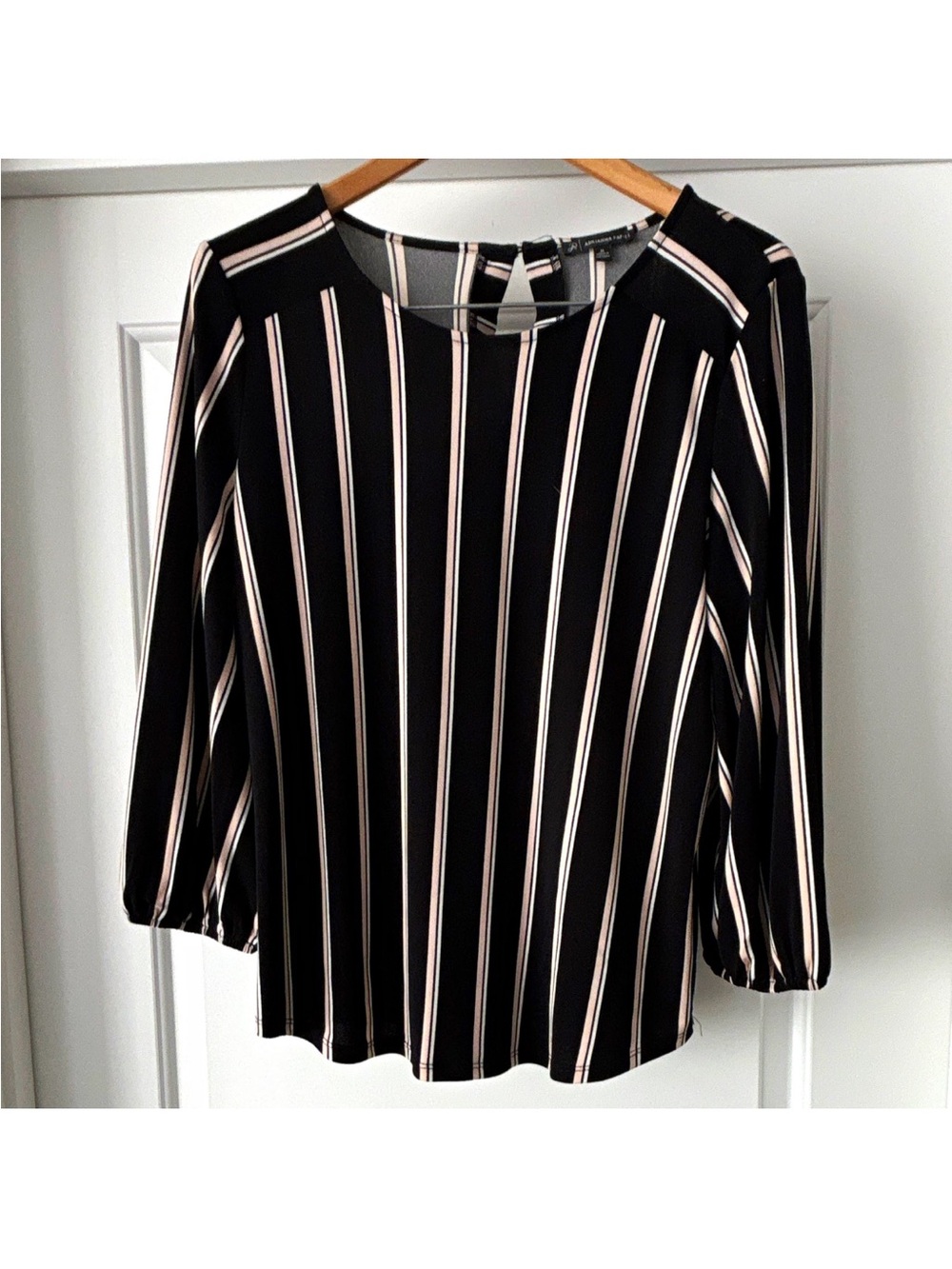 Arianna Papell. Black Striped Long-Sleeve Women’s Blouse - Pink & White Stripes